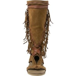 El Vaquero Apache 80s Original Brown Suede Fringe Gladiator Sandals Italy 36